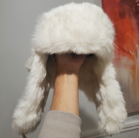 New White Quilted North Circle Expedition Mary Heart Rabbit Fur Trapper Hat - Picture 11 of 14
